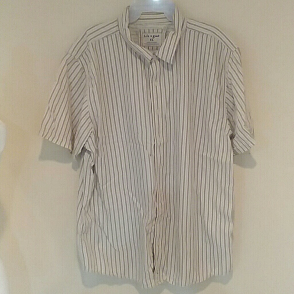 Life Is Good Stripe Button Short Sleeve Cotton XL